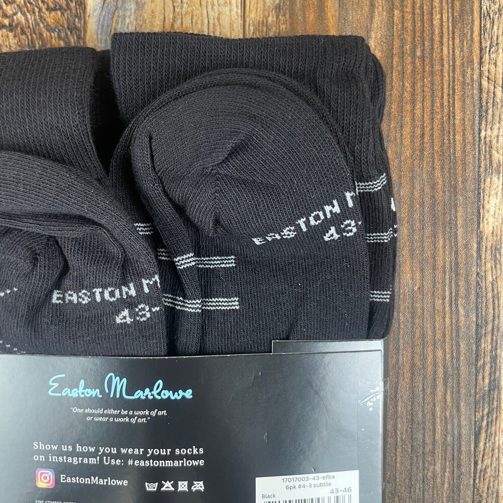 EASTON MARLOWE Men's Shoe Size 10-13 Black White Cotton Polyamide Elastane 6PK - Picture 8 of 11